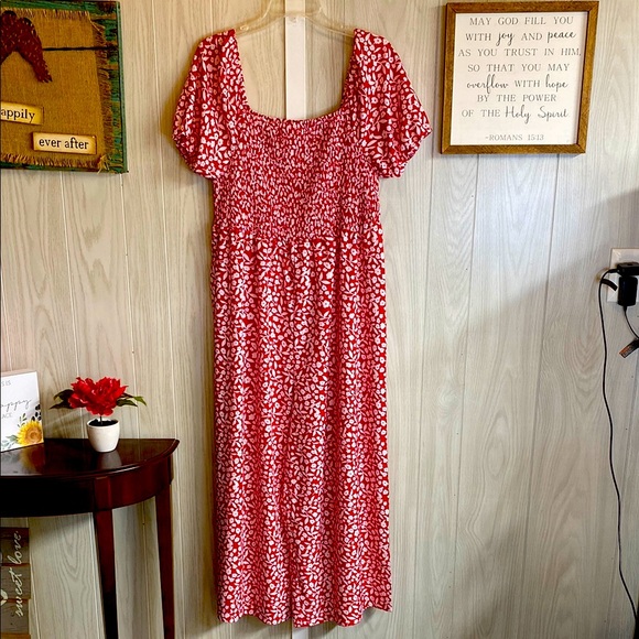 SHEIN Dresses & Skirts - SHEIN Red and White Puff Sleeve Maxi wide leg Romper